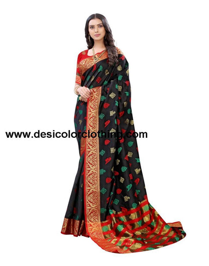 Black Coloured Poly Silk Jacquard Partywear saree | SLV1789S108