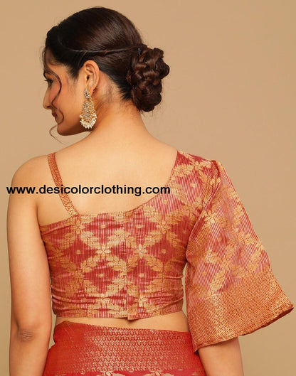 Red Coloured Banarasi Cotton Silk Saree