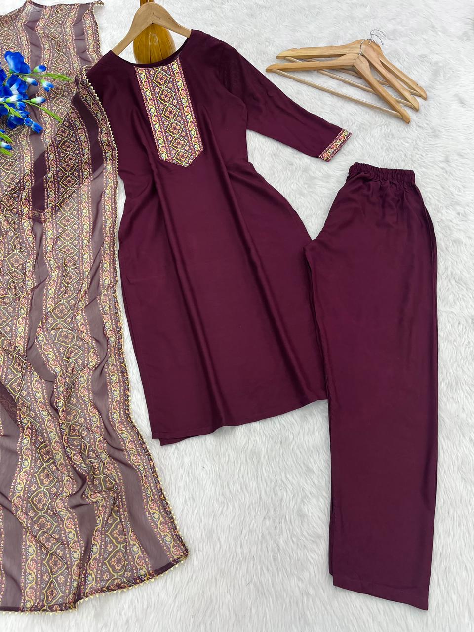 Product Image - Elegant Reyon Suit Set with Georgette Dupatta - Morni Creation