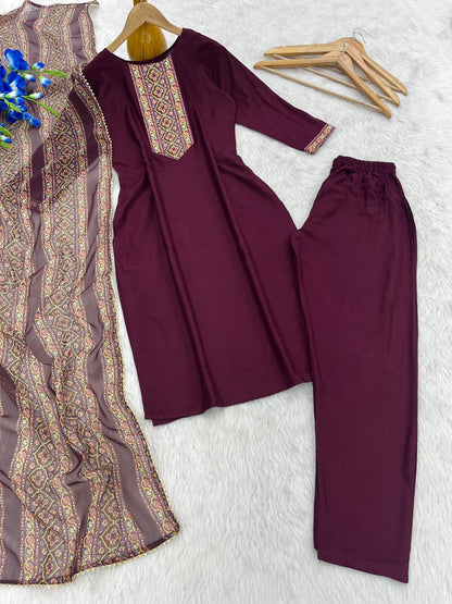 Product Image - Elegant Reyon Suit Set with Georgette Dupatta - Morni Creation