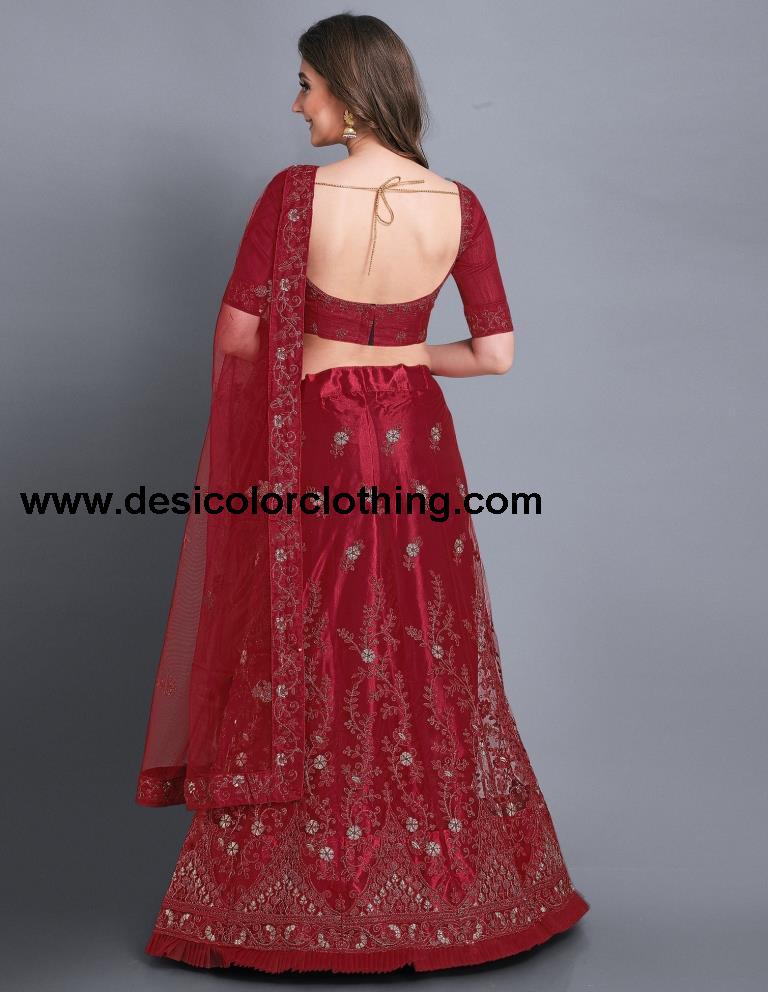 Outstanding Red Coloured Net Emroidered Laced Casual Wear Lehenga | SLV113L10319