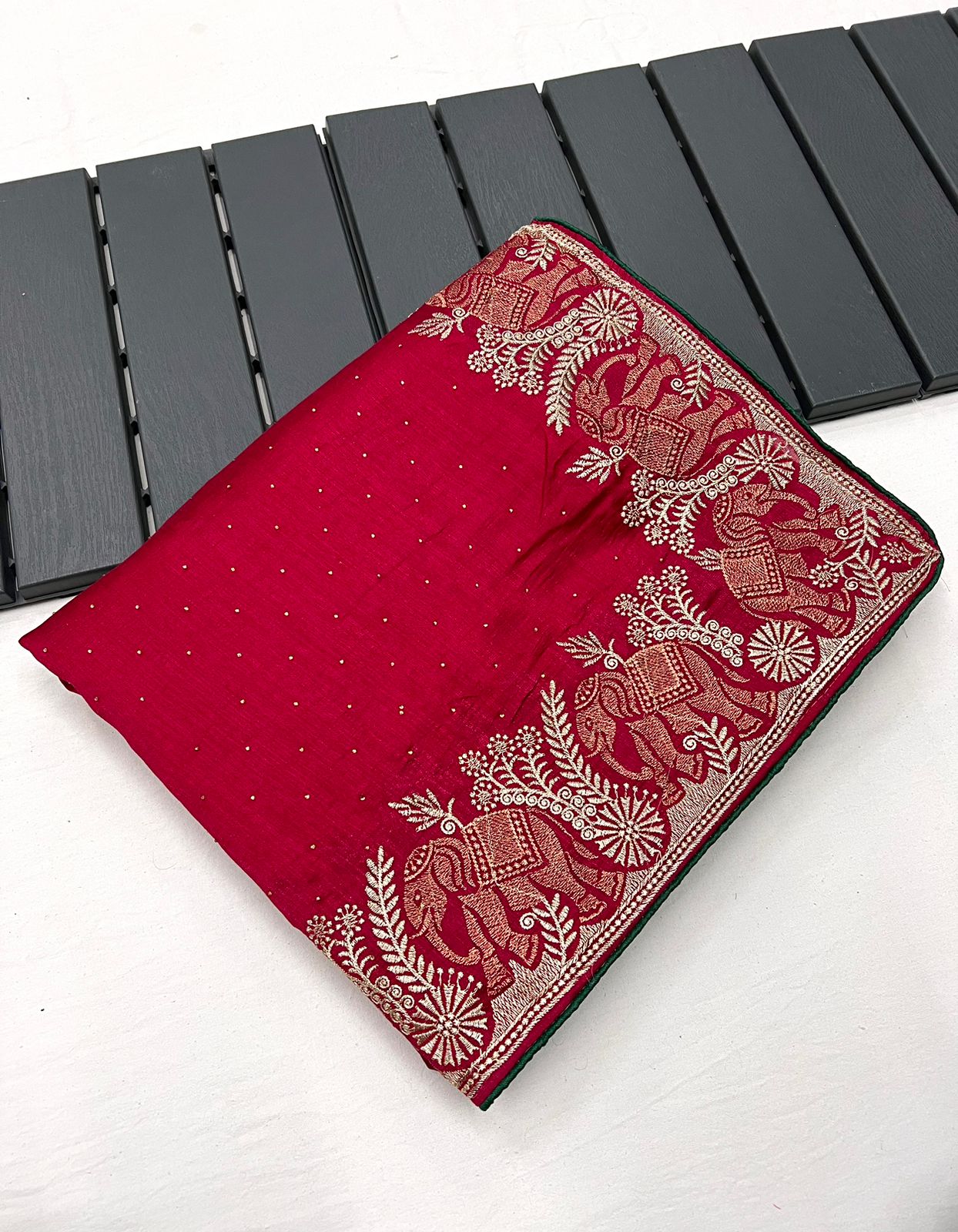 Product Image - Elegant Designer Vichitra Silk Saree with Zari and Stone Work | Festive Wear
