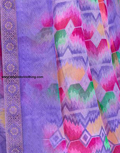 Purple Printed Chiffon Saree