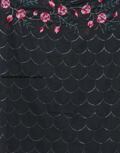 Black Georgette Sequence Embroidery Saree
