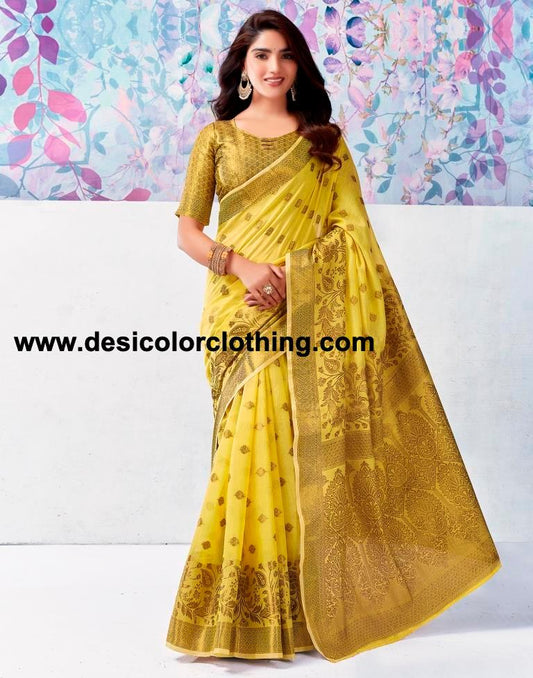 Yellow Silk Plain Saree