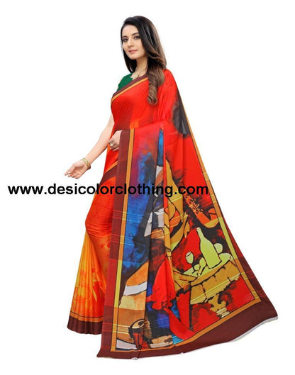 Red Coloured Georgette Digital Printed Casual saree
