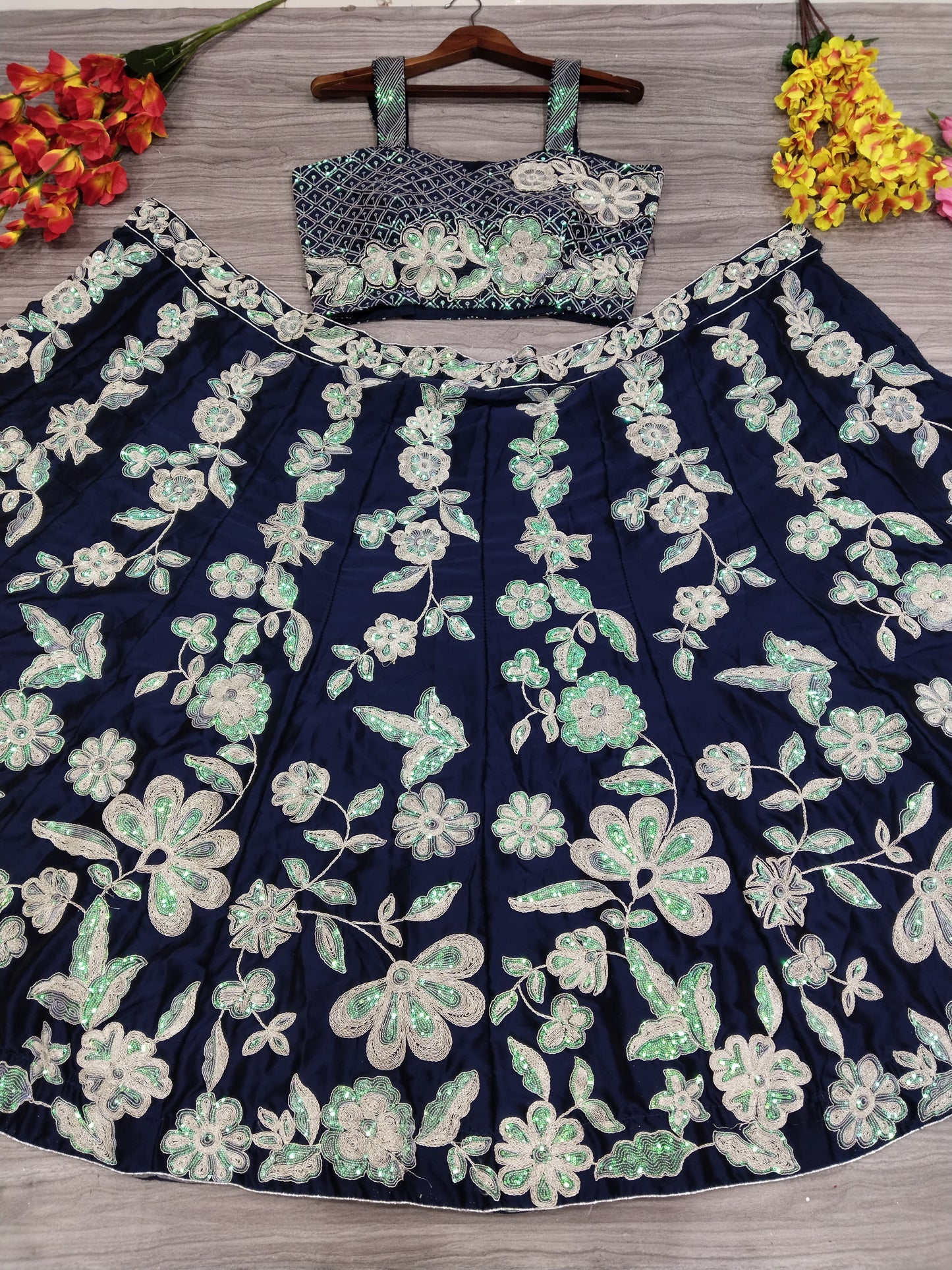 Product Image - Exquisite Designer Lehenga Collection - Premium Kasturi Silk Georgette Embroidery with Rainbow Sequins