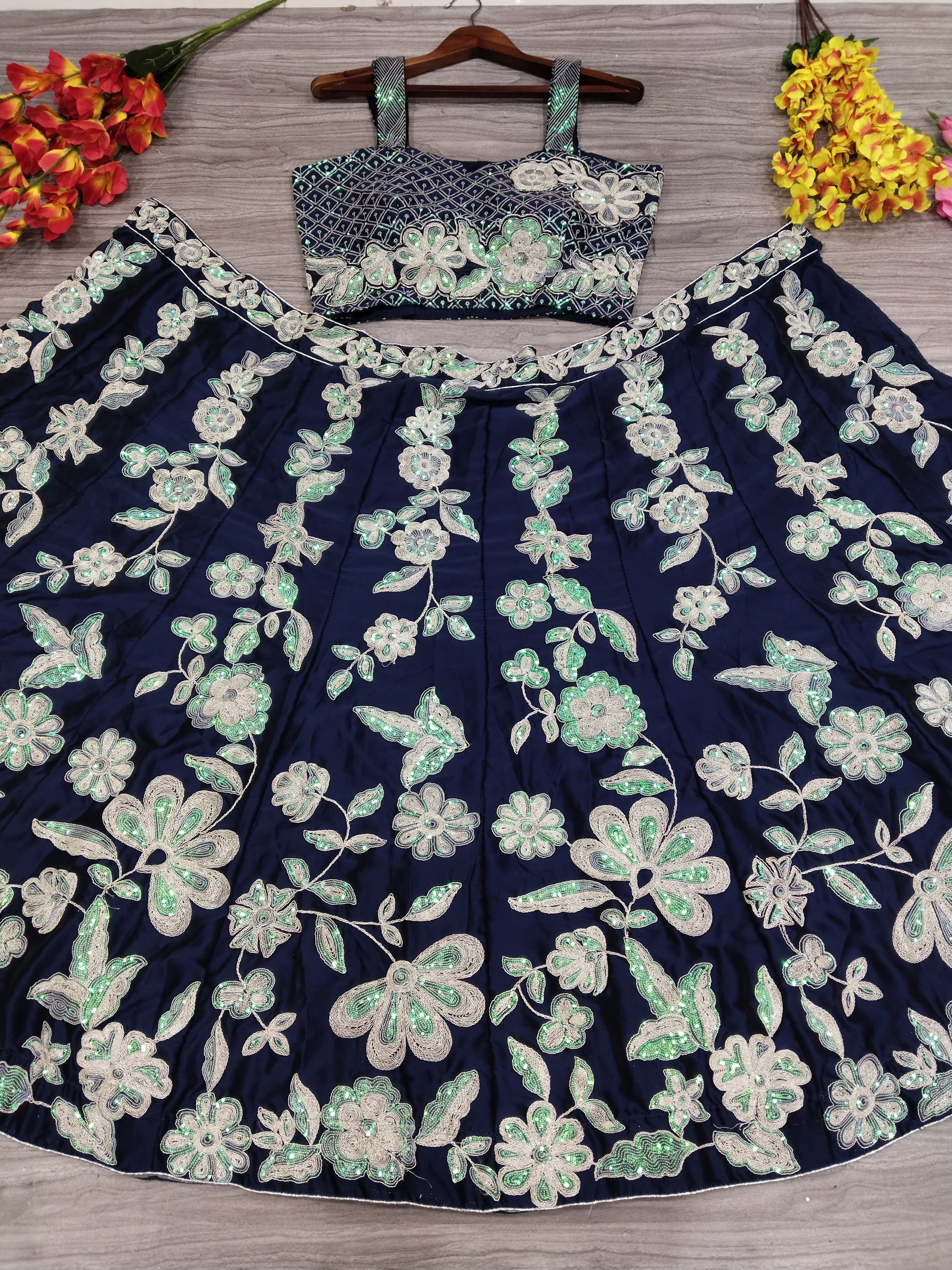 Product Image - Exquisite Designer Lehenga Collection - Premium Kasturi Silk Georgette Embroidery with Rainbow Sequins