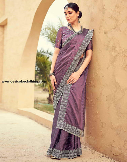 Purple Swarovski Georgette Embroidery Saree