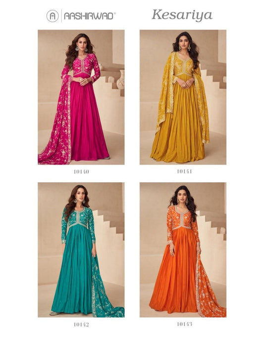 Product Image - KESARIYA BY AASHIRWAD - Designer Georgette Saree for Festive and Wedding Wear
