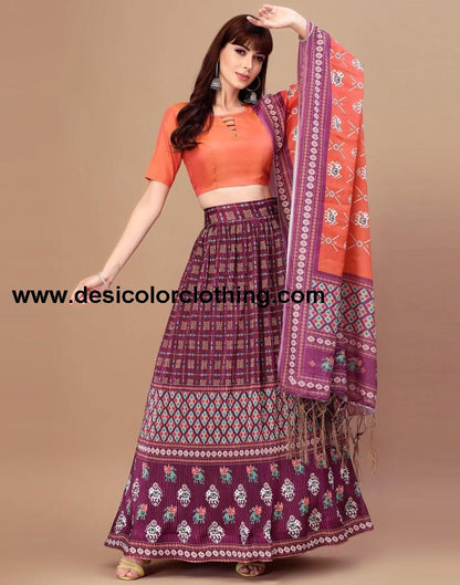 Wine Printed Lehenga Choli