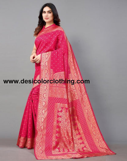 Pink And Golden Banarasi Silk Saree