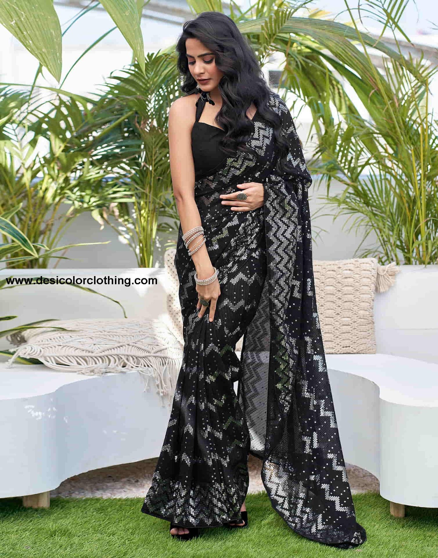 Black Georgette Sequence Saree