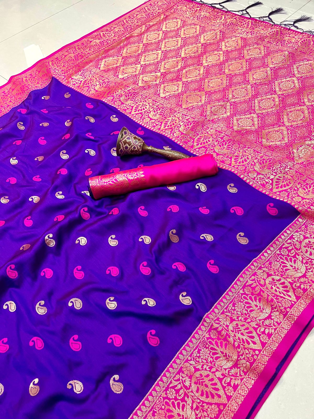 Product Image - Exquisite Pure Soft Satin Banarasi Silk Saree with Original Gold Jari