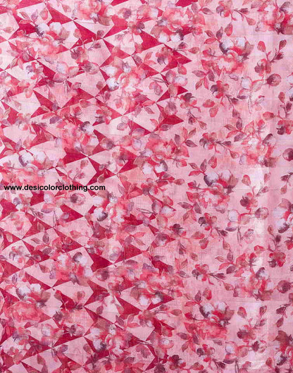 Pink Printed Cotton Saree