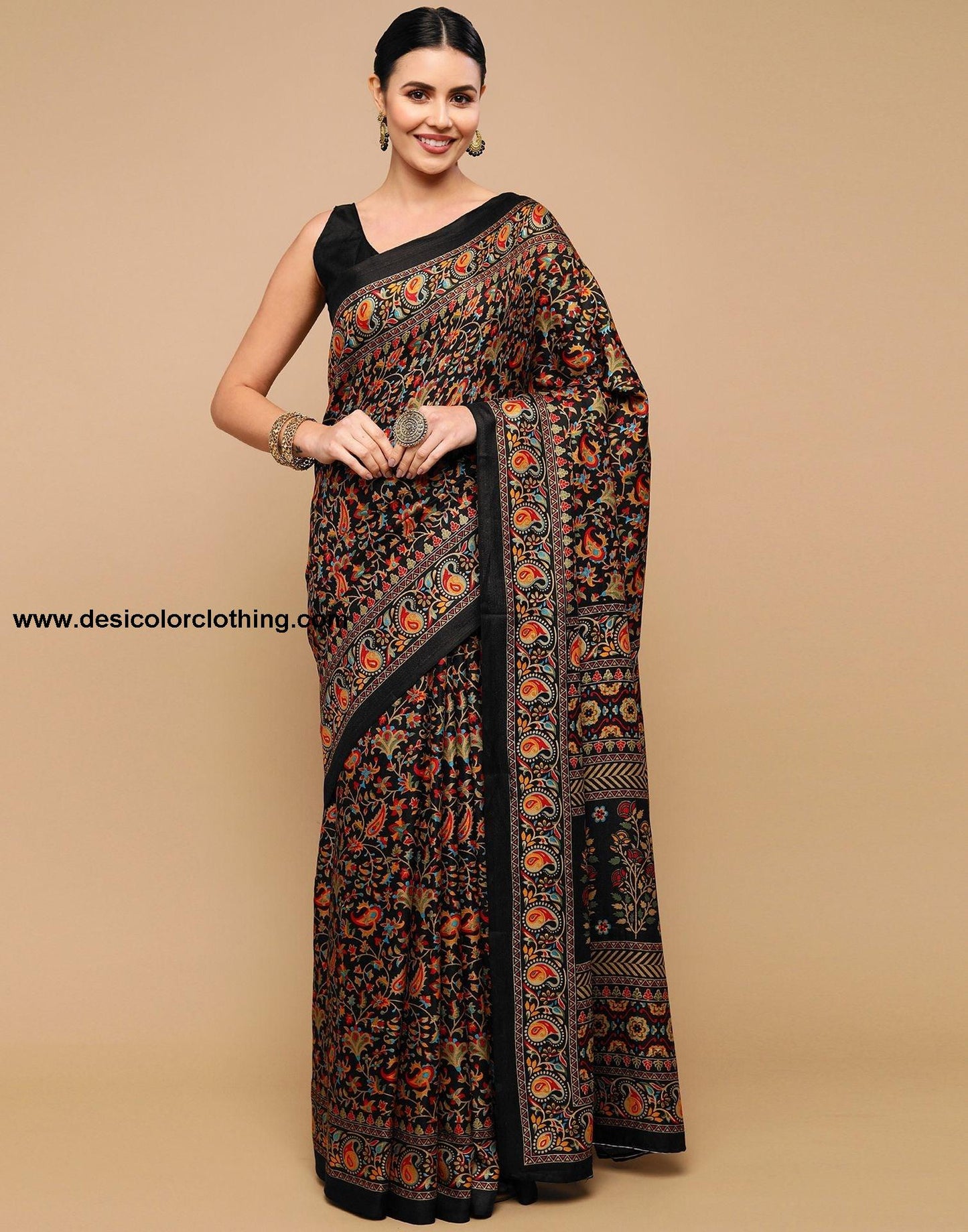 Black Printed Silk Saree