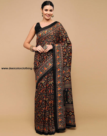Black Printed Silk Saree