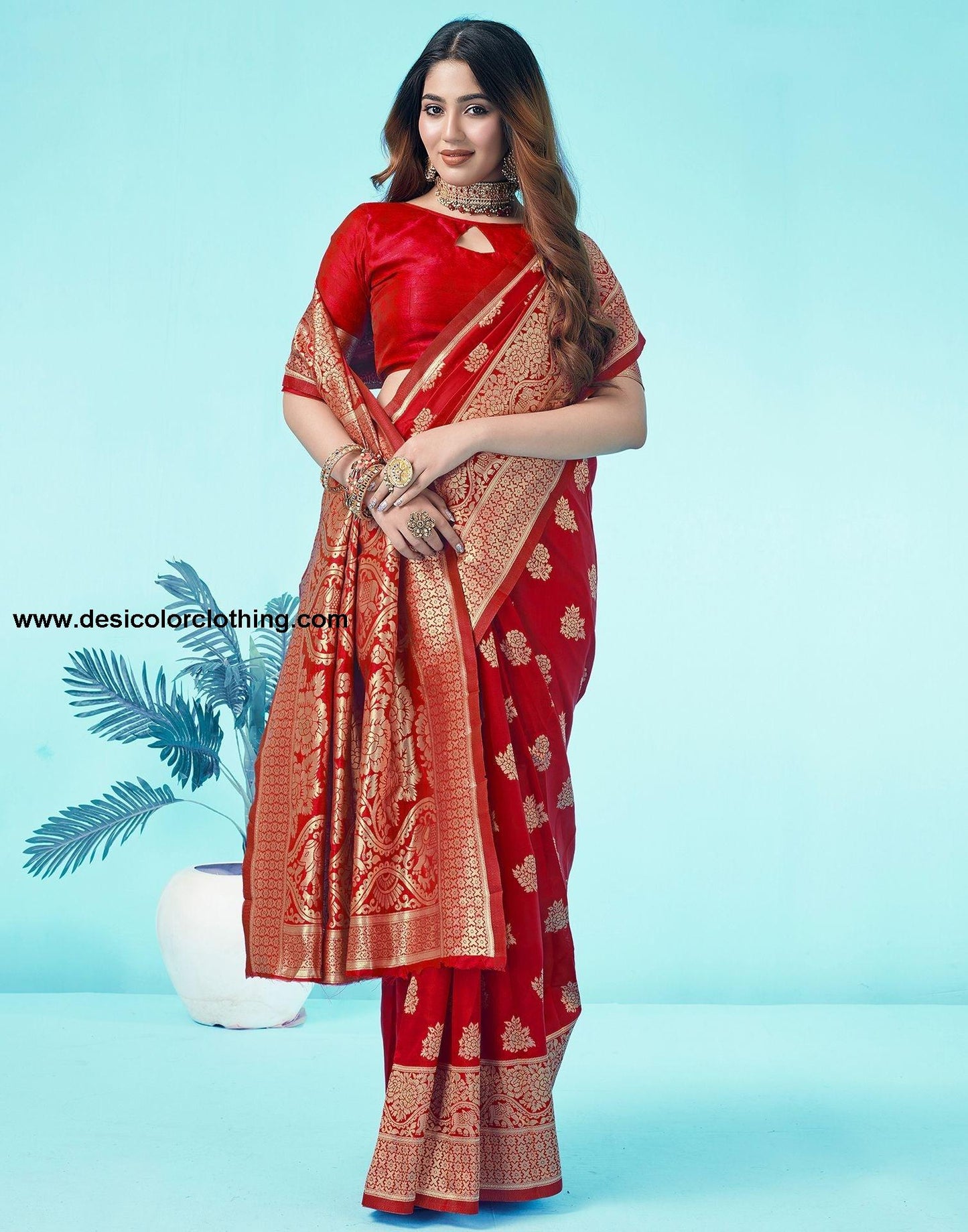 Red Jacquard Silk Saree
