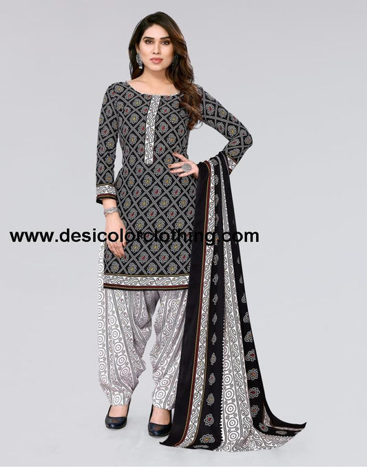 Black Printed Cotton Unstitched Salwar Suit Material