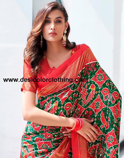 Red Silk Printed Saree