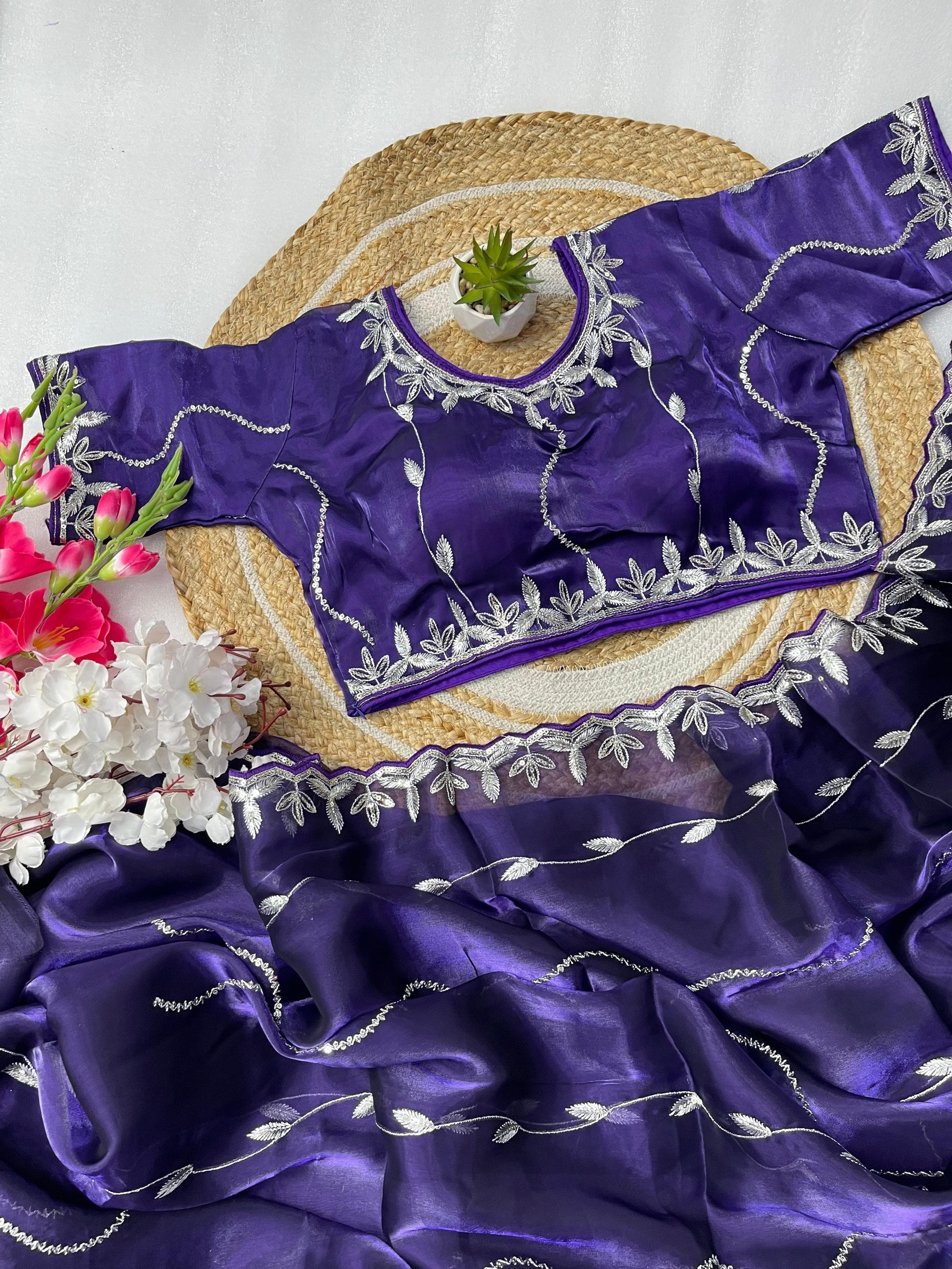 Product Image - Designer Zimmy Choo Silk Saree with Embroidered Border & Lehiriya Design