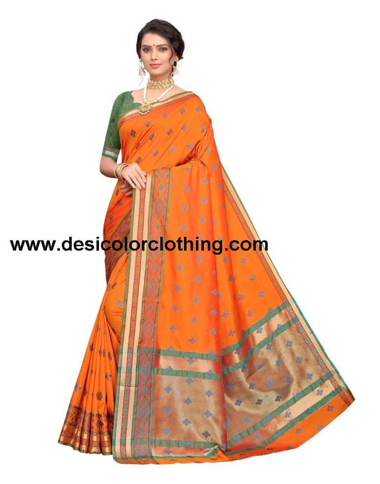 Orange Coloured Poly Silk Jacquard Partywear saree