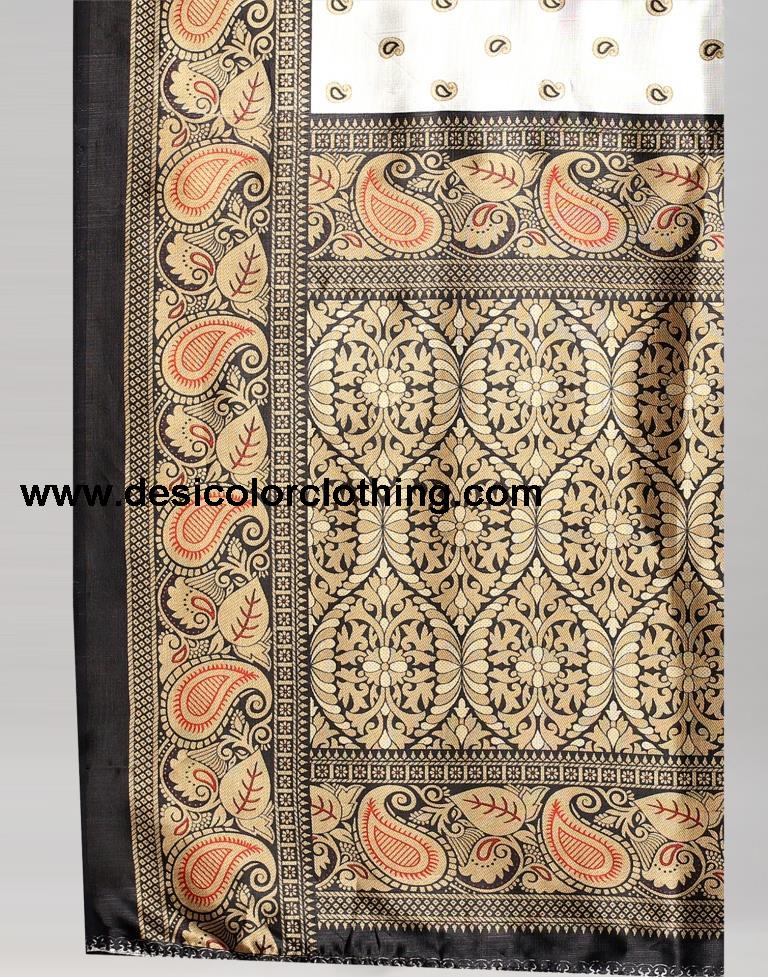 White Printed Silk Saree