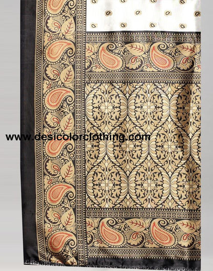 White Printed Silk Saree