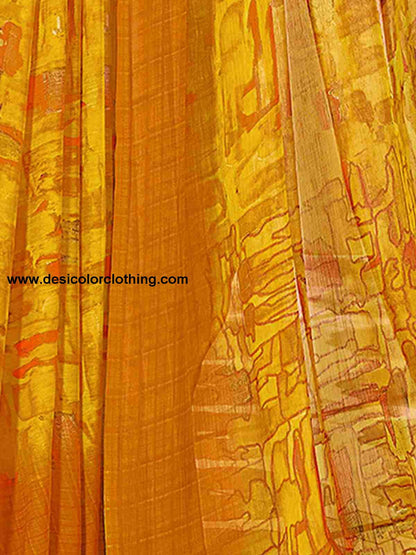 Yellow Chiffon Printed Saree