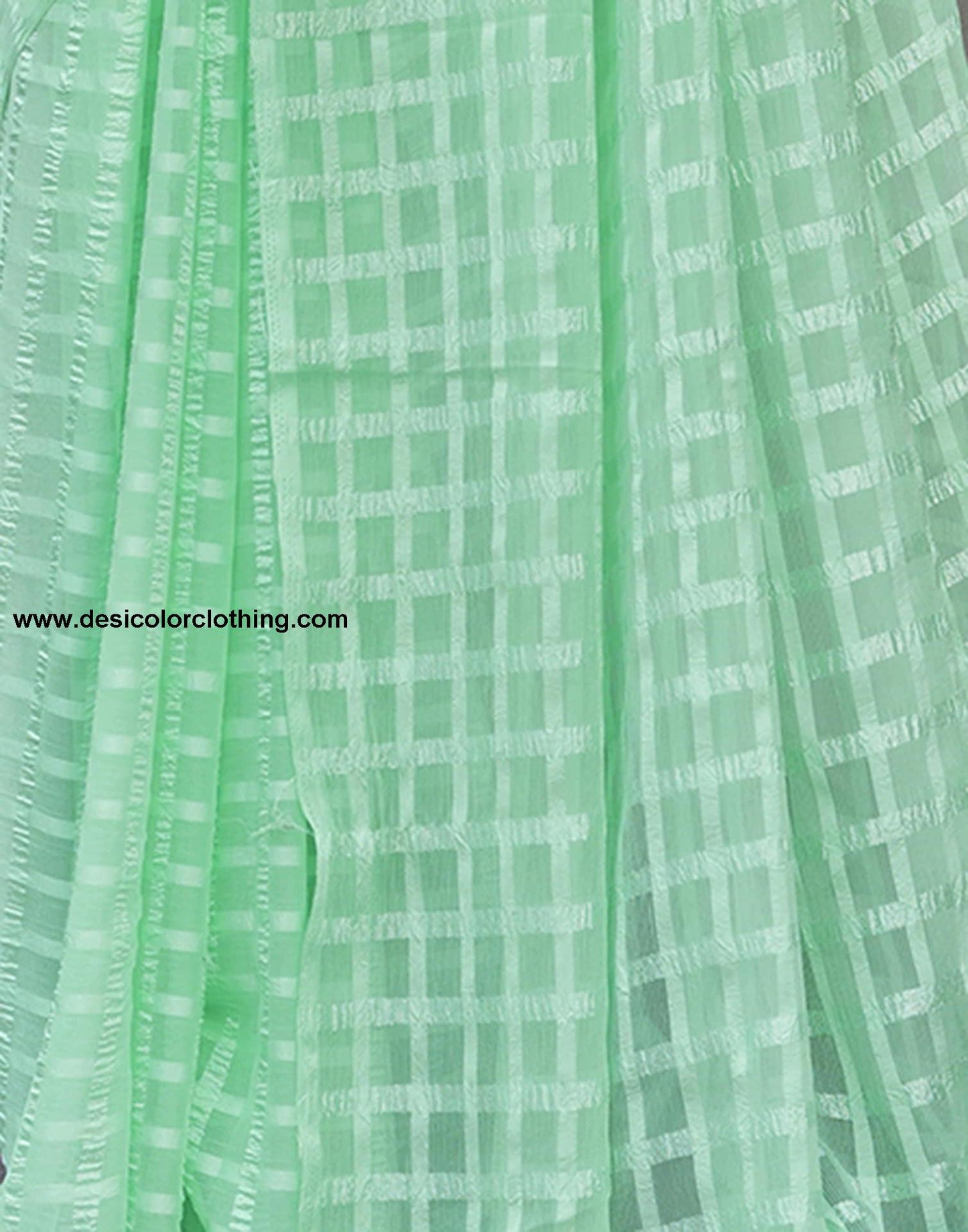 Turquoise Checkered Chiffon Woven Saree