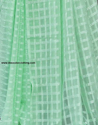 Turquoise Checkered Chiffon Woven Saree