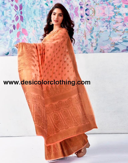 Peach Silk Plain Saree