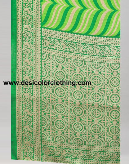 Parrot Green Printed Silk Saree