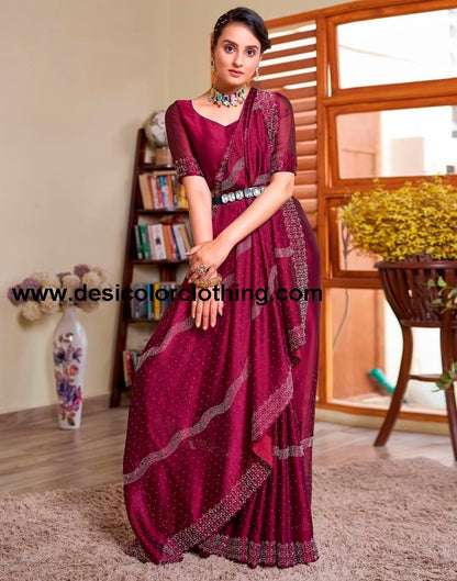 Deep Pink Georgette Plain Saree