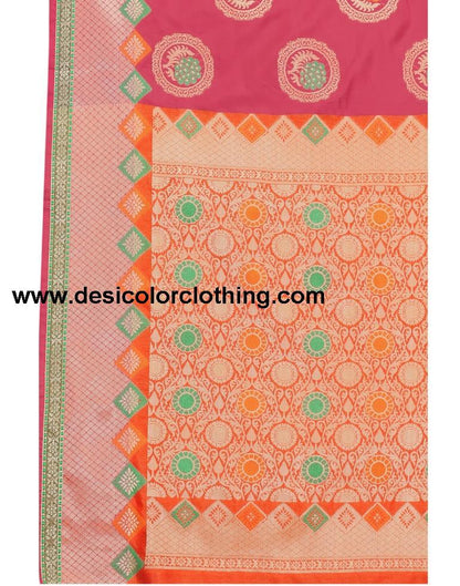 Pink Coloured Poly Silk Jacquard Partywear saree