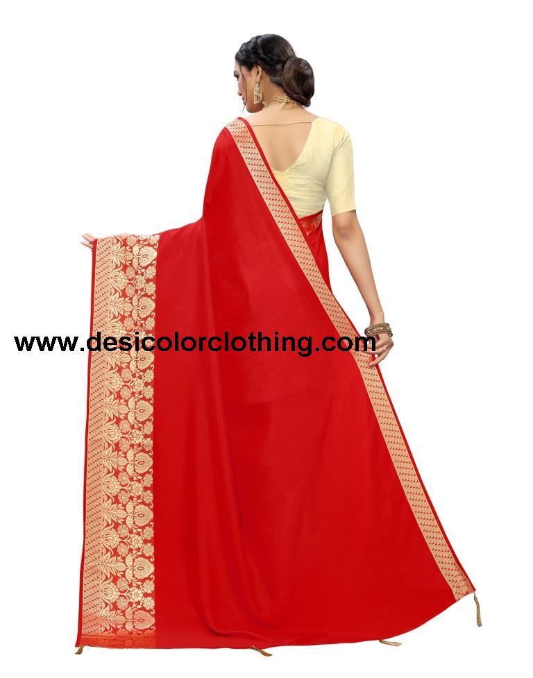 Red Coloured Tussar Poly Silk Jacquard Partywear saree