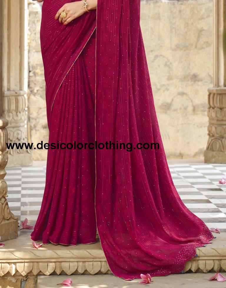 Dark Pink Plain Georgette Saree