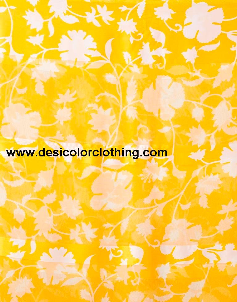 Yellow Georgette Printed  Saree