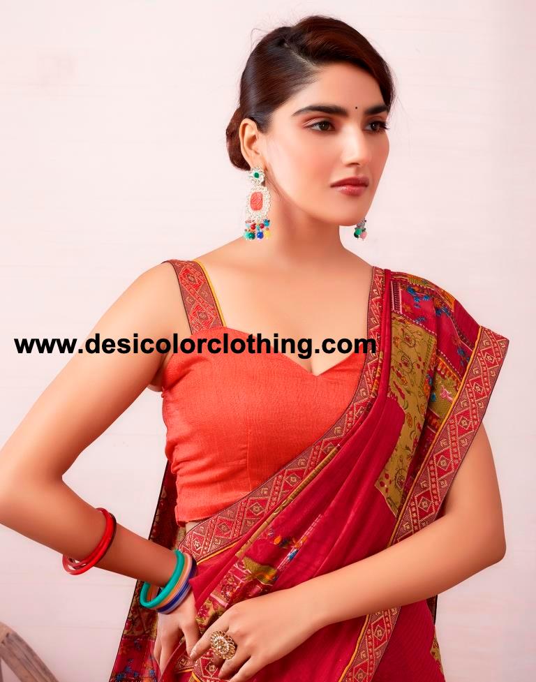 Pink Renial Printed  Saree