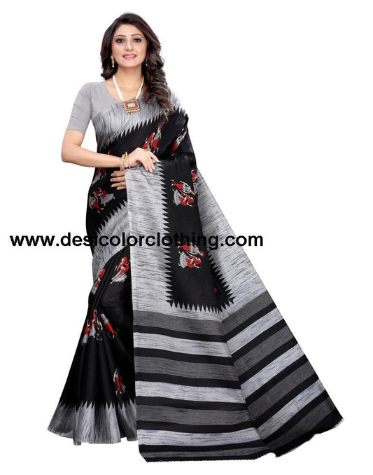 Black Coloured Khadi Silk Printed Casual saree