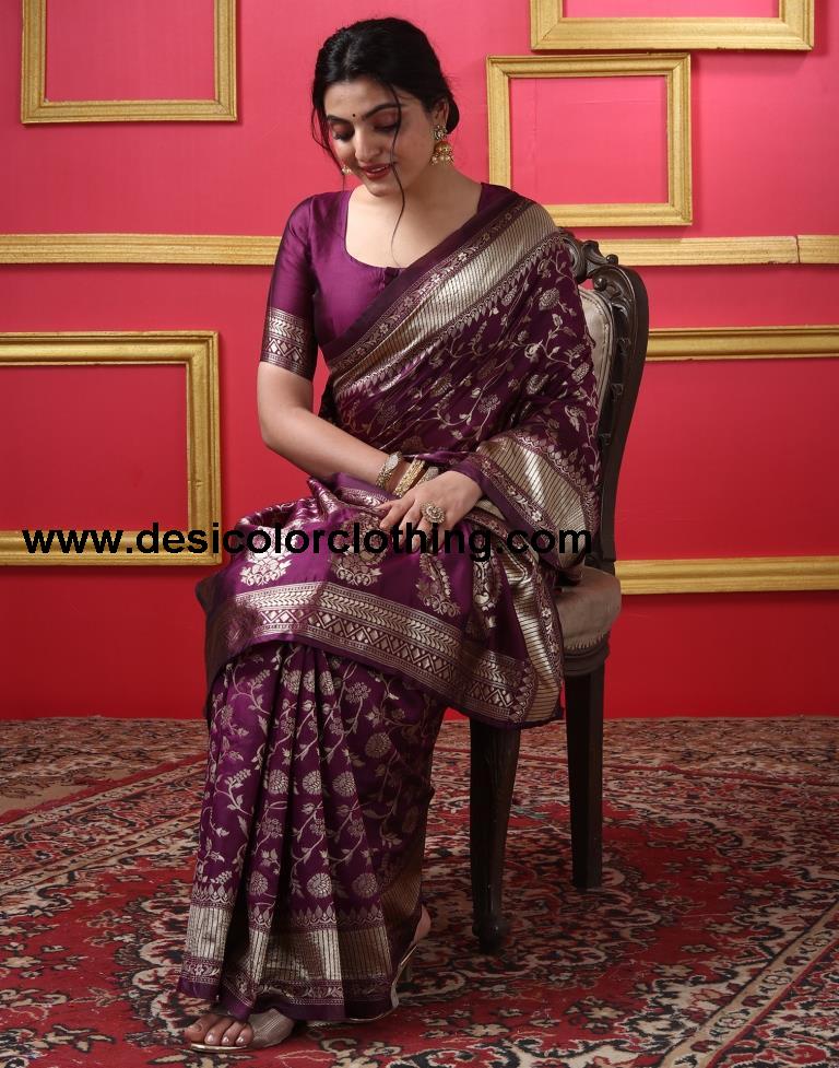 Dark Maroon Silk Plain Saree