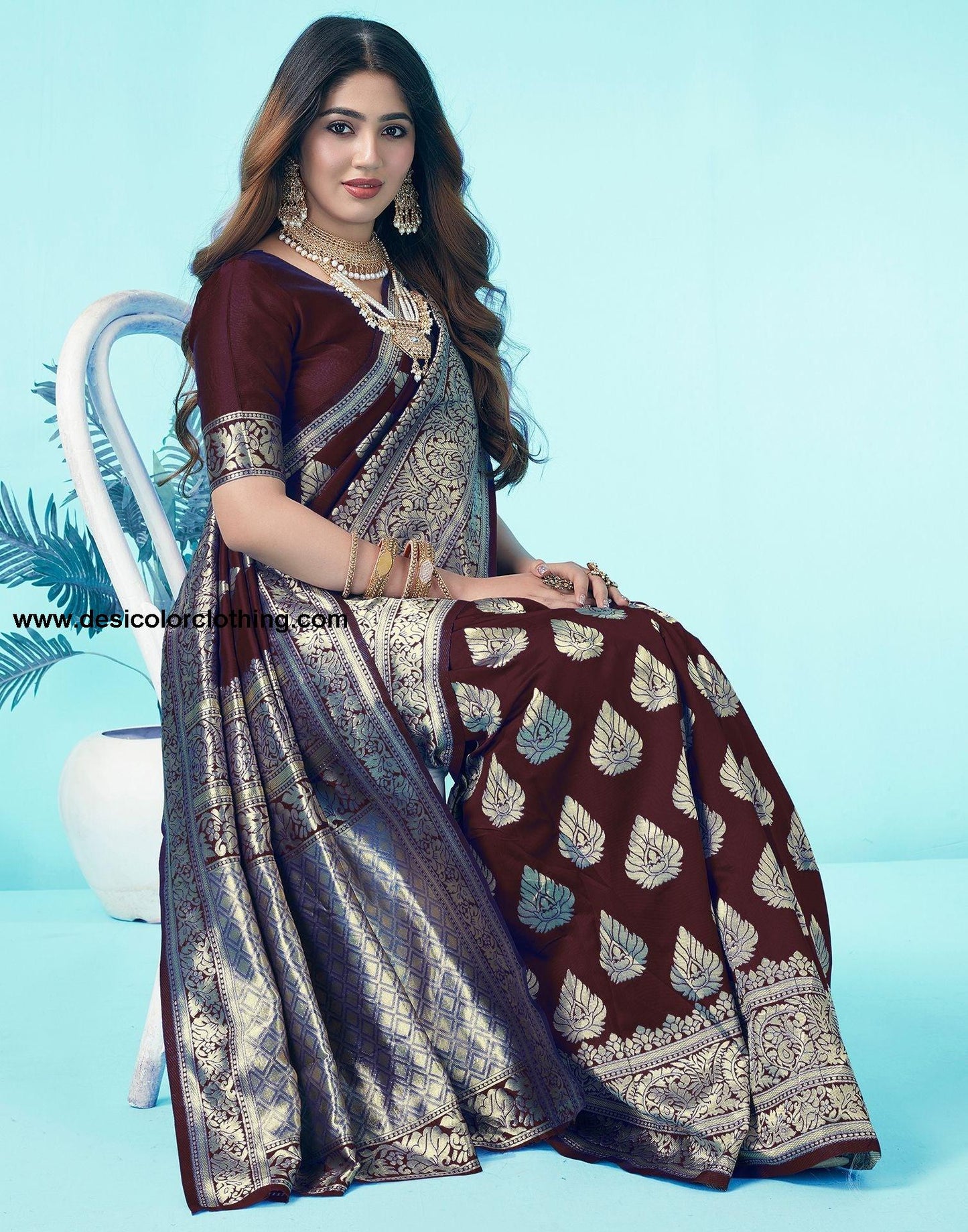 Brown Jacquard Silk Saree