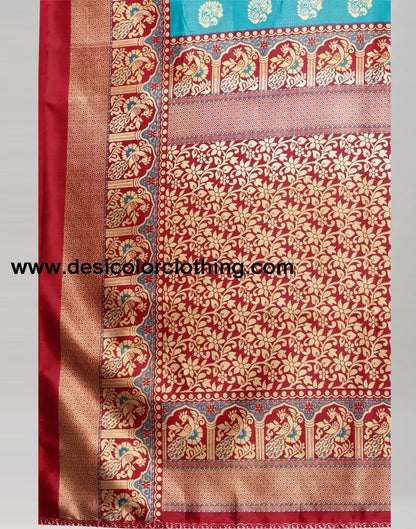 Rama Blue Printed Silk Saree