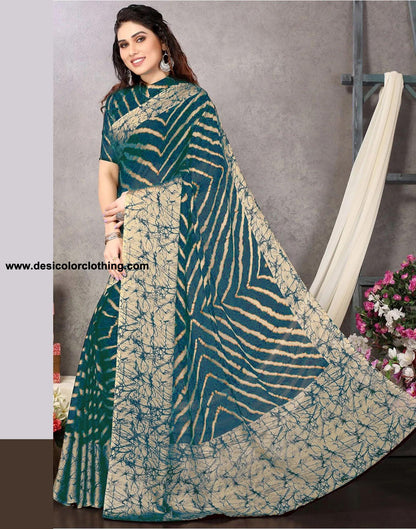 Rama Green Chiffon Printed Saree