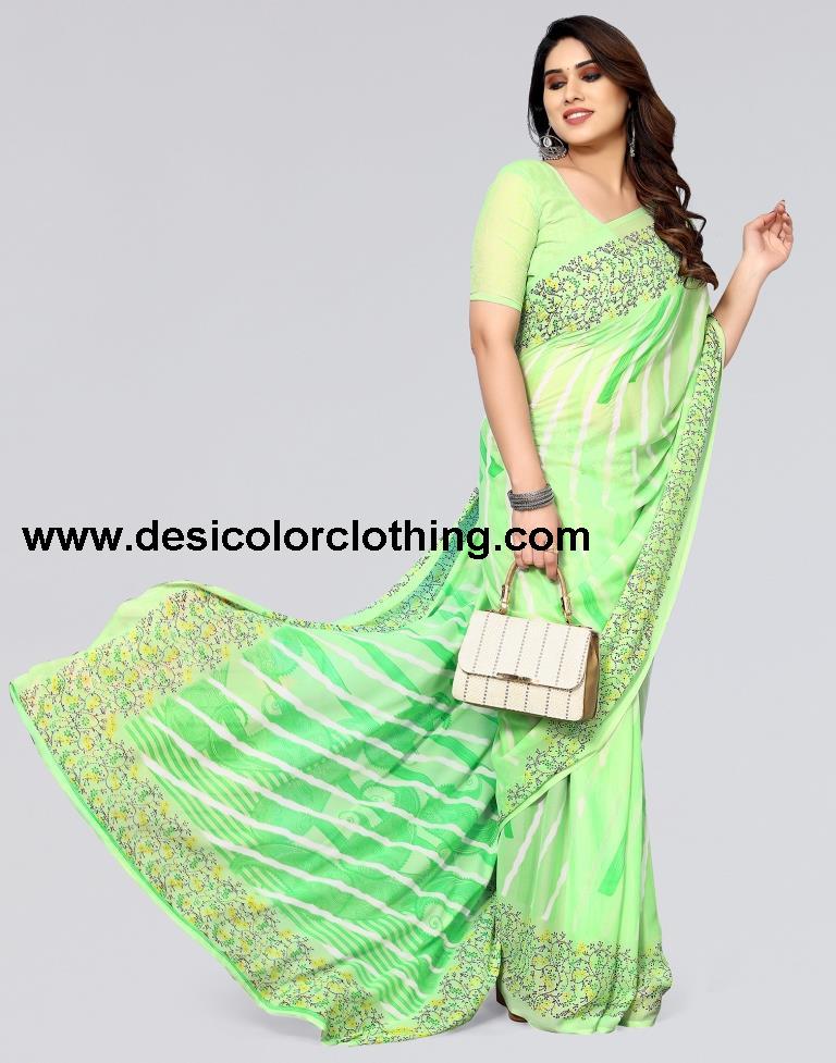 Parrot Green Printed Georgette Saree