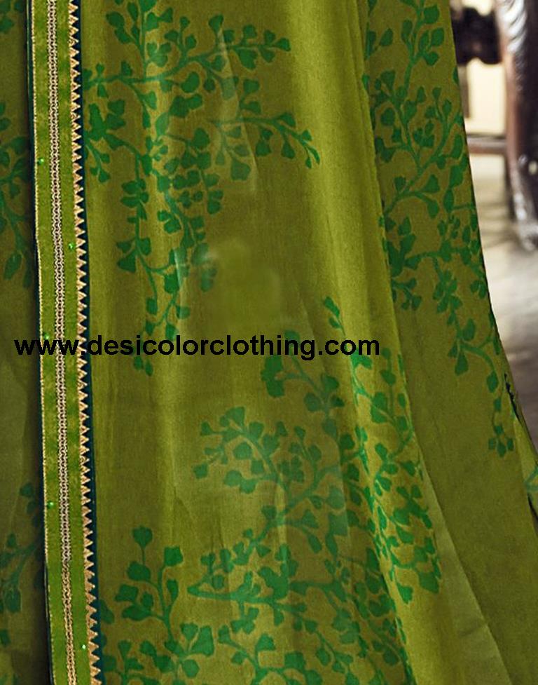 Parrot Green Georgette Printed Saree