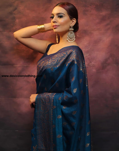 Blue Banarasi Silk Woven Saree