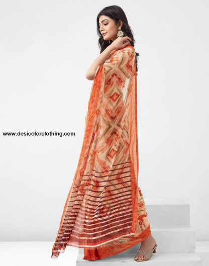 Rust Printed Georgette Saree