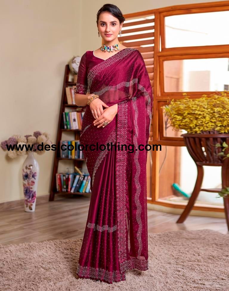 Deep Pink Georgette Plain Saree