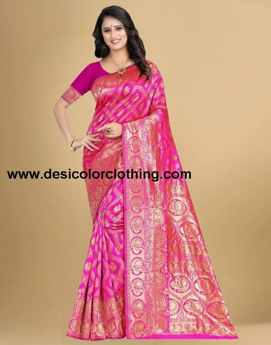 Pink Banarasi Silk Saree